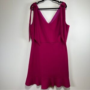 BCBGeneration Fuchsia Pink Ruffled Mini Dress | Tie Shoulder V Neck | Size 16